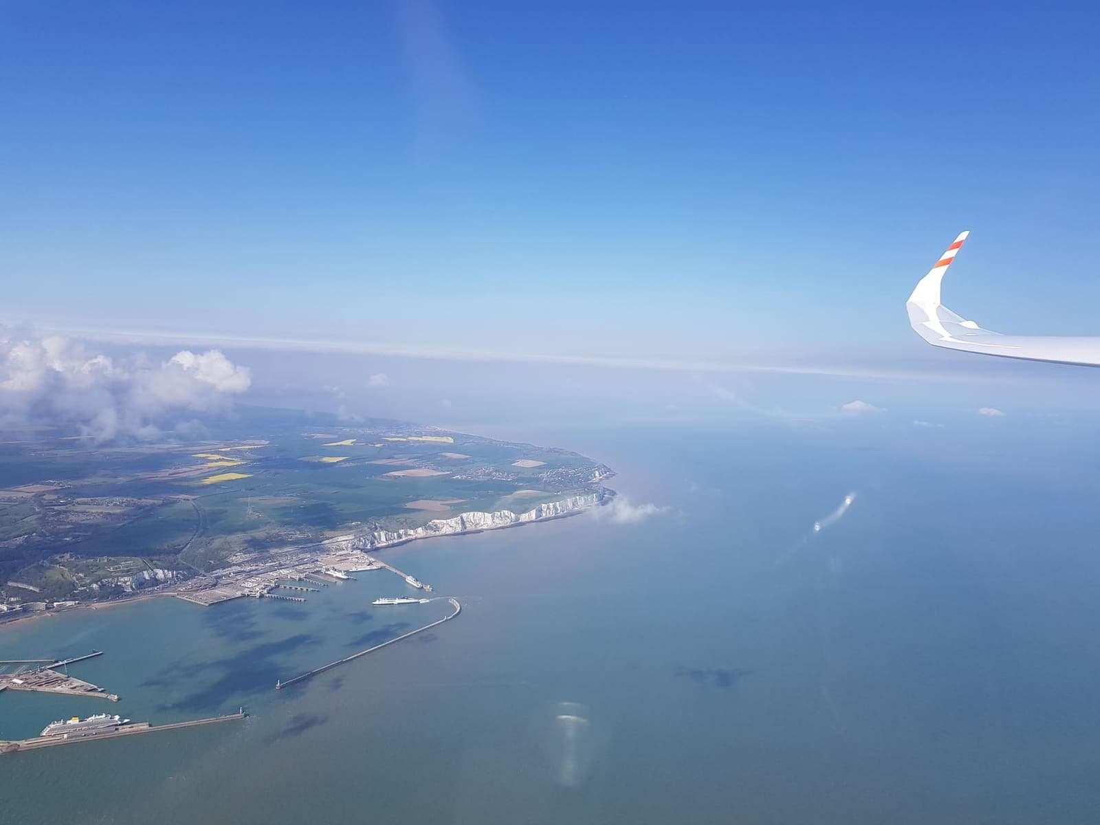 The French coast near Calais with the Channel and England ahead